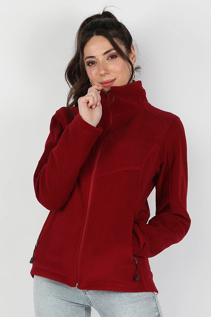 Kadın Balıkçı Fermuarlı Sweatshirt Bordo - 1