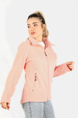 Kadın Balıkçı Fermuarlı Sweatshirt Pembe - Thumbnail