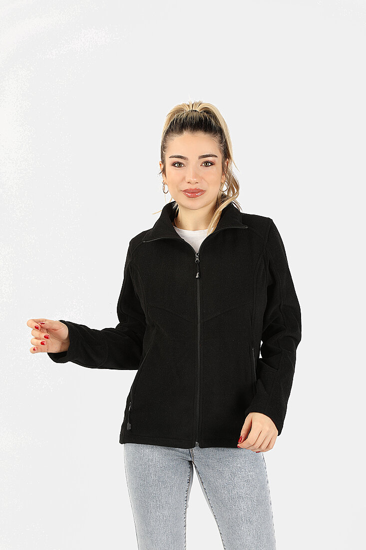 Kadın Balıkçı Fermuarlı Sweatshirt Siyah - 1