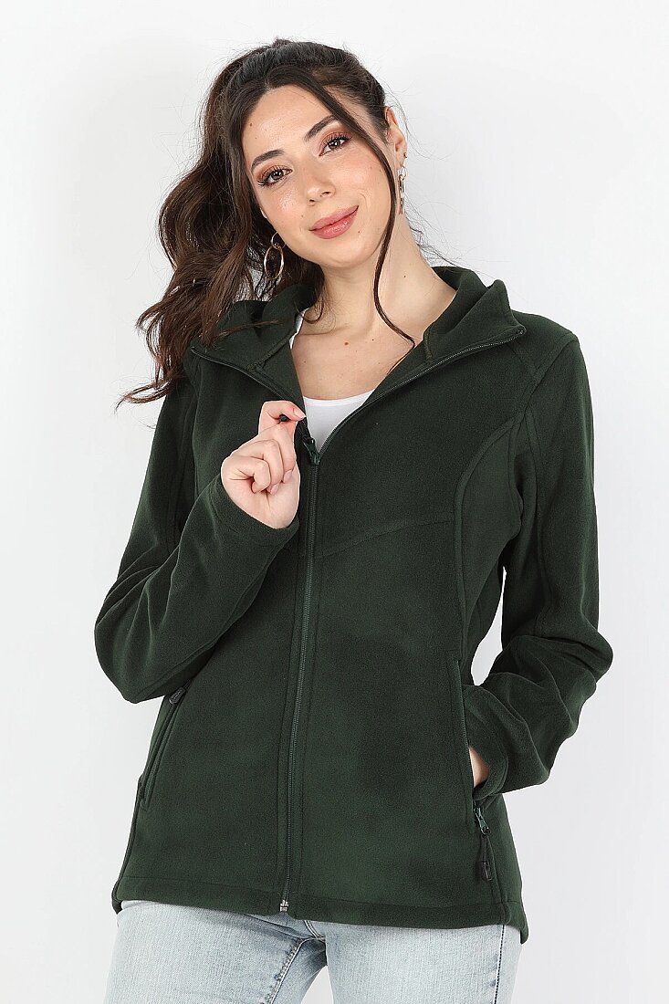 Kadın Balıkçı Fermuarlı Sweatshirt Yeşil - 1