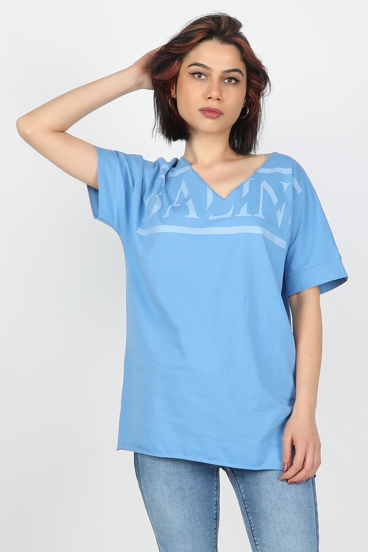 Kadın Baskılı Tshirt Mavi Kadın Baskılı Tshirt Mavi