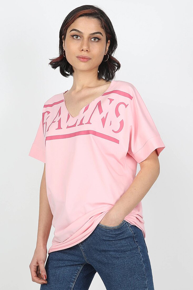 Kadın Baskılı Tshirt Pembe - 1