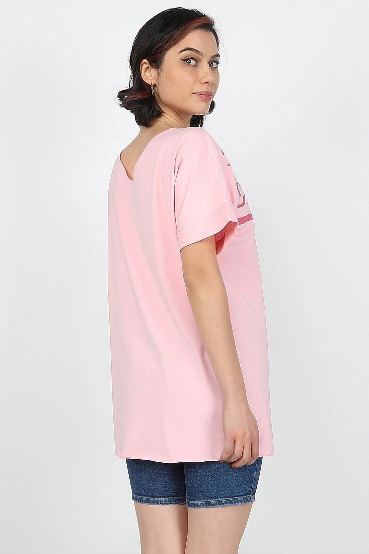 Kadın Baskılı Tshirt Pembe - 2
