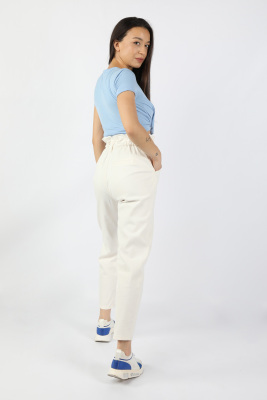 Kadın Beli Lastikli Gabardin Pantolon Bej - Thumbnail