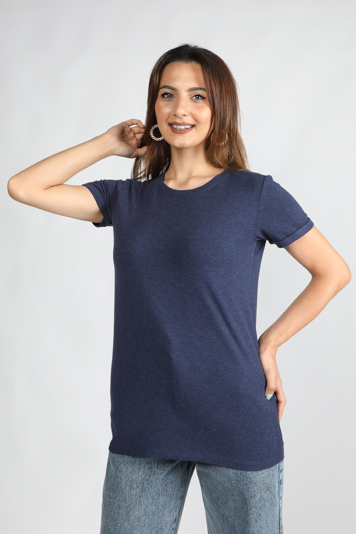 Balins - Kadın Bisiklet Yaka Kısa Kollu Tişört Lacivert