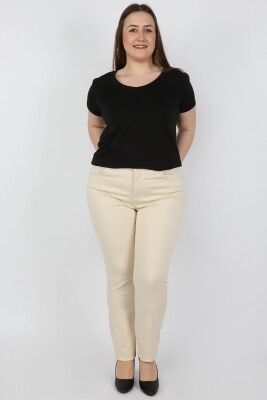 Kadın Büyük Beden Gabardin Pantolon Bej - Thumbnail