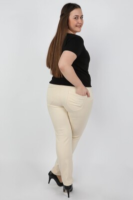 Kadın Büyük Beden Gabardin Pantolon Bej - Thumbnail