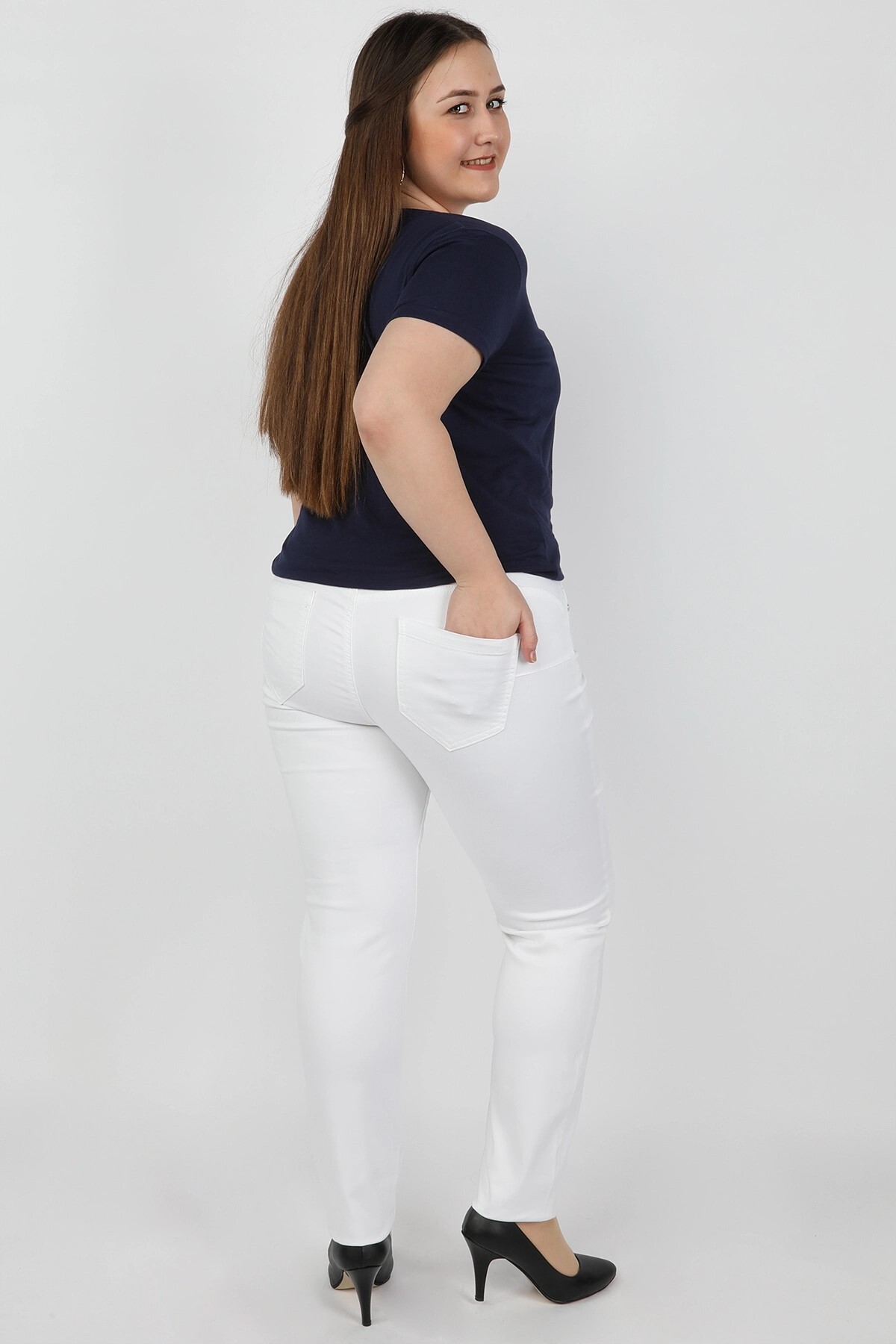 Kadın Büyük Beden Gabardin Pantolon Beyaz Kadın Büyük Beden Gabardin Pantolon Beyaz