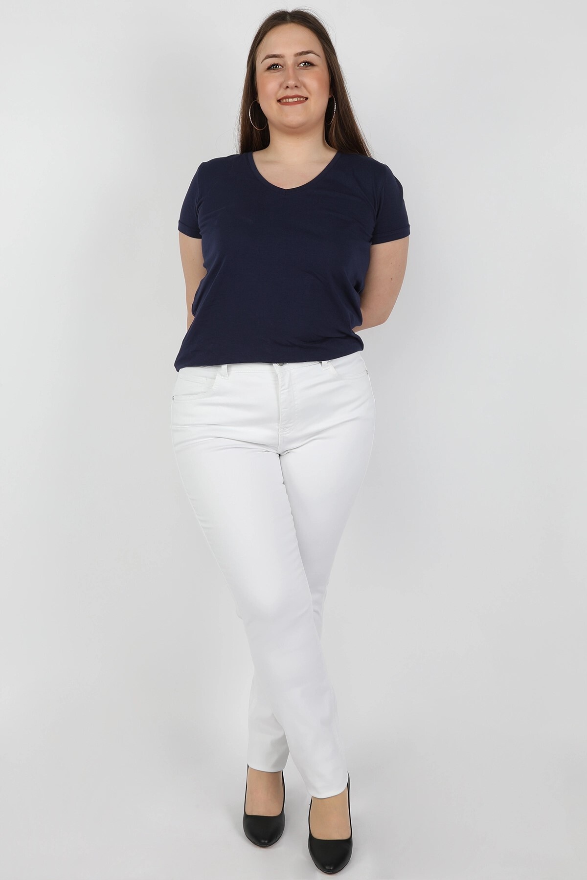 Balins - Kadın Büyük Beden Gabardin Pantolon Beyaz