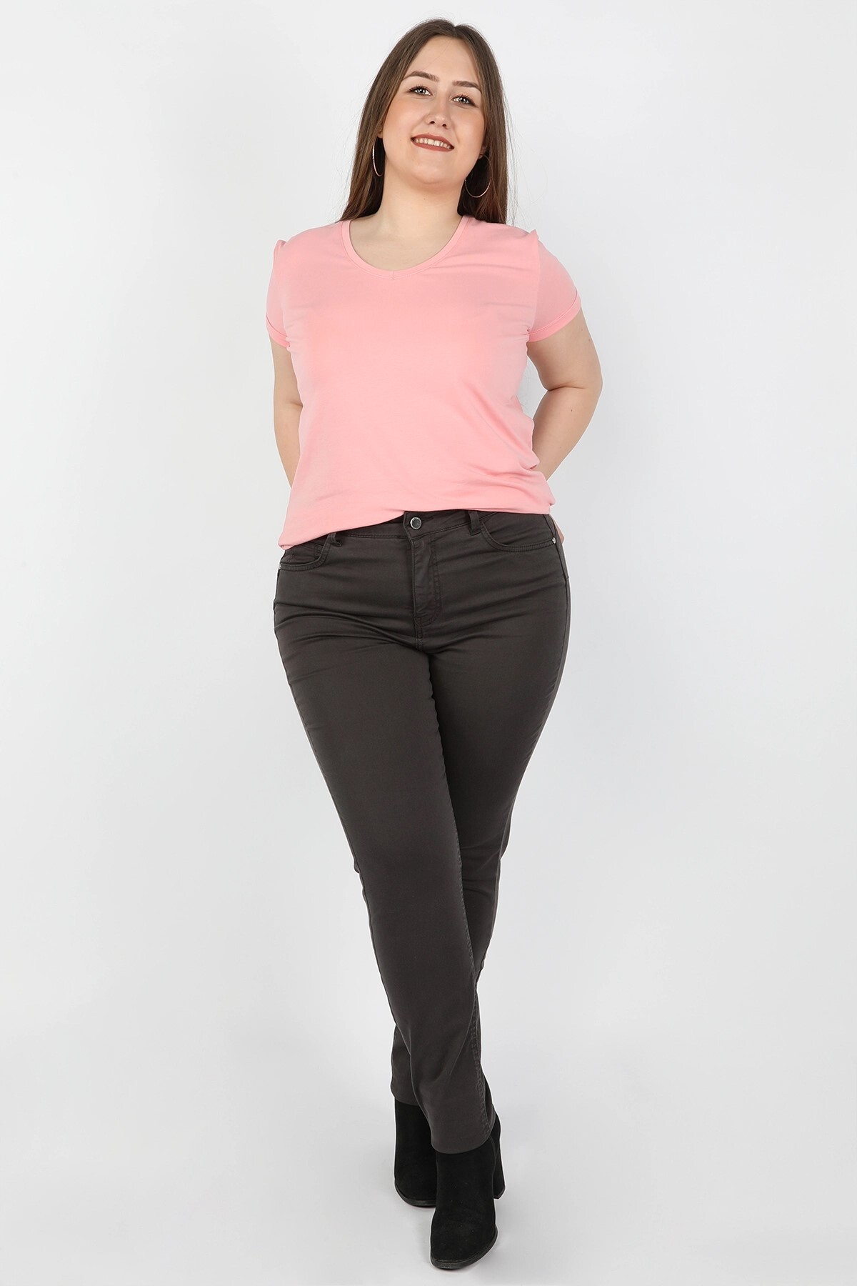 Balins - Kadın Büyük Beden Gabardin Pantolon Gri