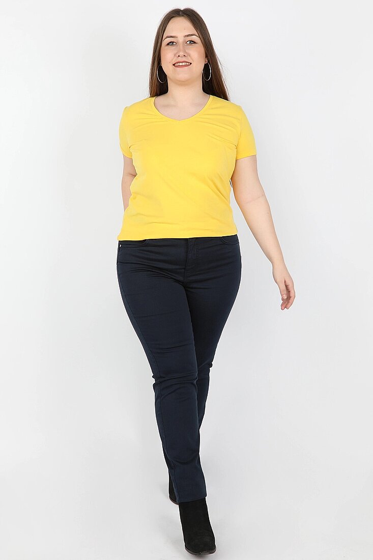 Kadın Büyük Beden Gabardin Pantolon Lacivert - 1