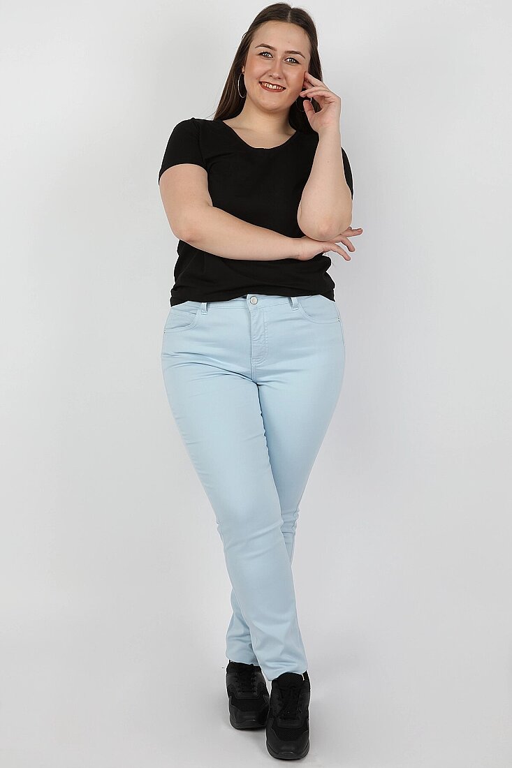 Kadın Büyük Beden Gabardin Pantolon Mavi - 1