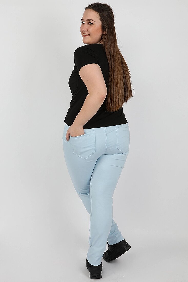 Kadın Büyük Beden Gabardin Pantolon Mavi - 2
