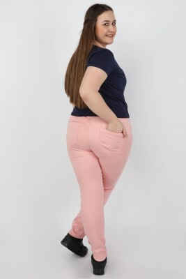 Kadın Büyük Beden Gabardin Pantolon Pembe - Thumbnail