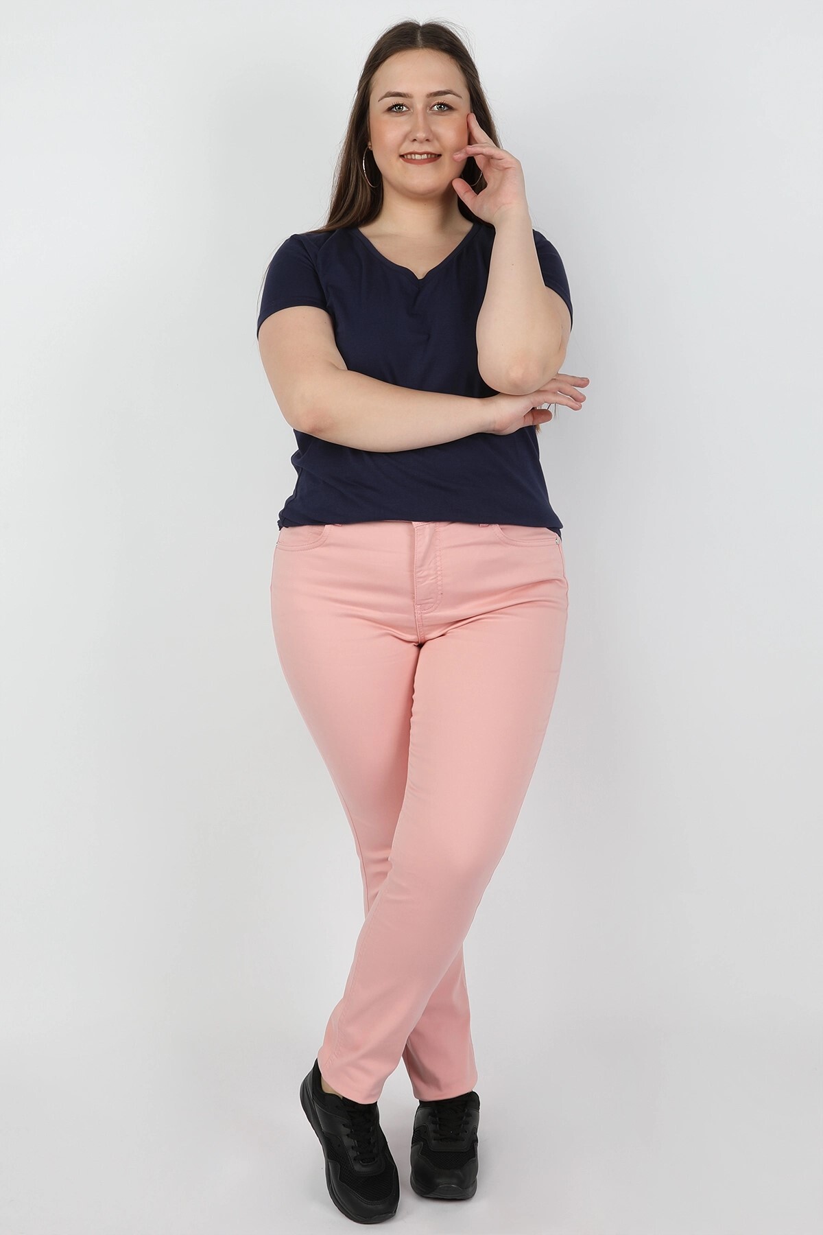 Balins - Kadın Büyük Beden Gabardin Pantolon Pembe