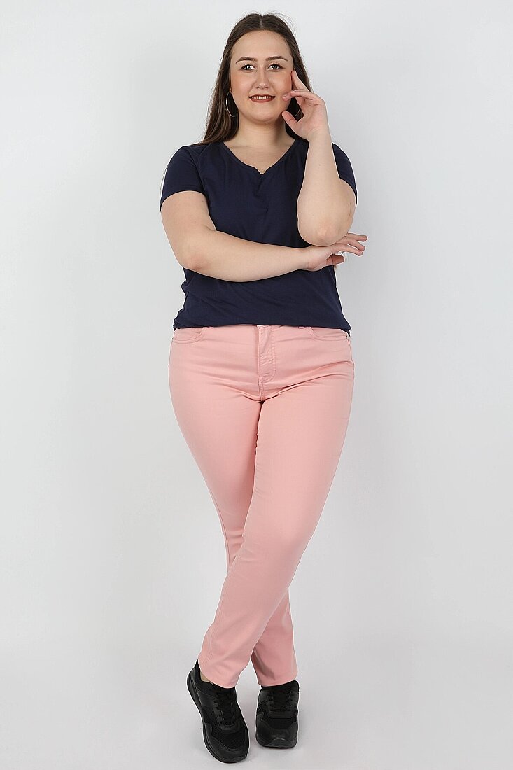 Kadın Büyük Beden Gabardin Pantolon Pembe - 1