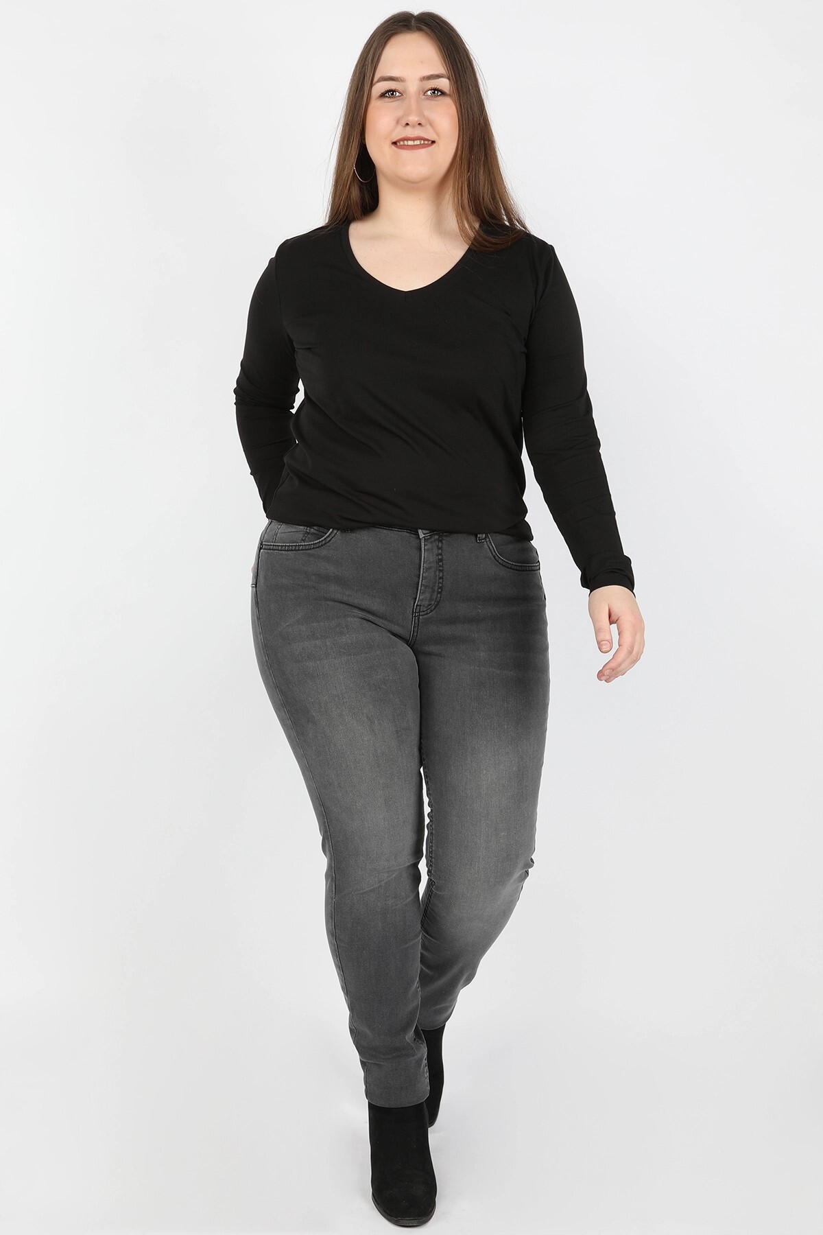 Balins - Kadın Büyük Beden Kot Pantolon Gri