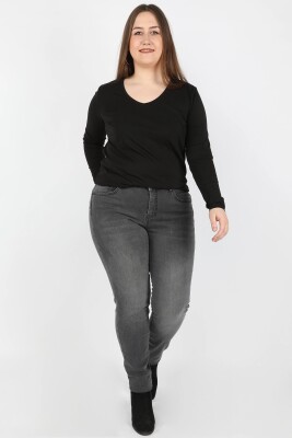 Kadın Büyük Beden Kot Pantolon Gri - Thumbnail