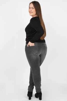 Kadın Büyük Beden Kot Pantolon Gri - Thumbnail