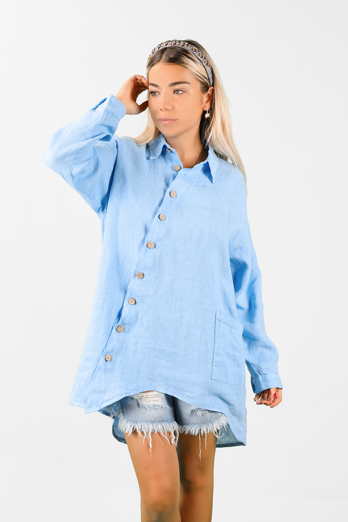 Balins - Kadın Çapraz Kapamalı Dökümlü Tunik Mavi