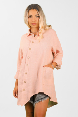 Kadın Çapraz Kapamalı Dökümlü Tunik Pudra - Thumbnail