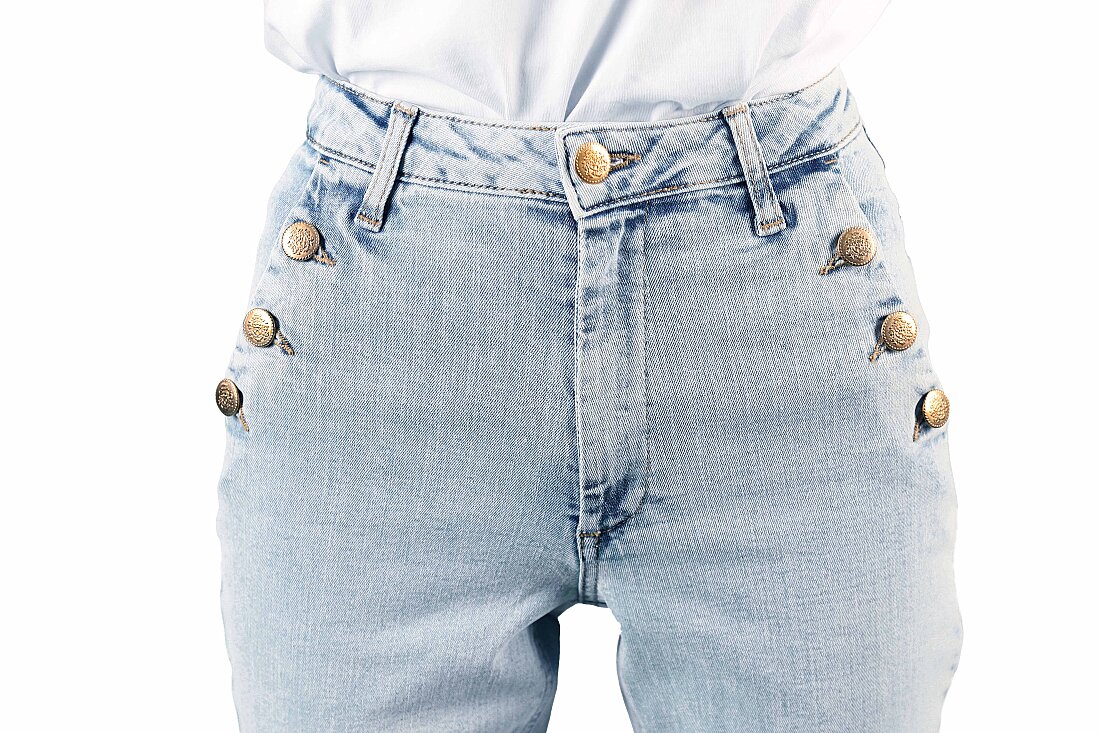 Kadın Cebi Düğme Detaylı Kot Pantolon - 6