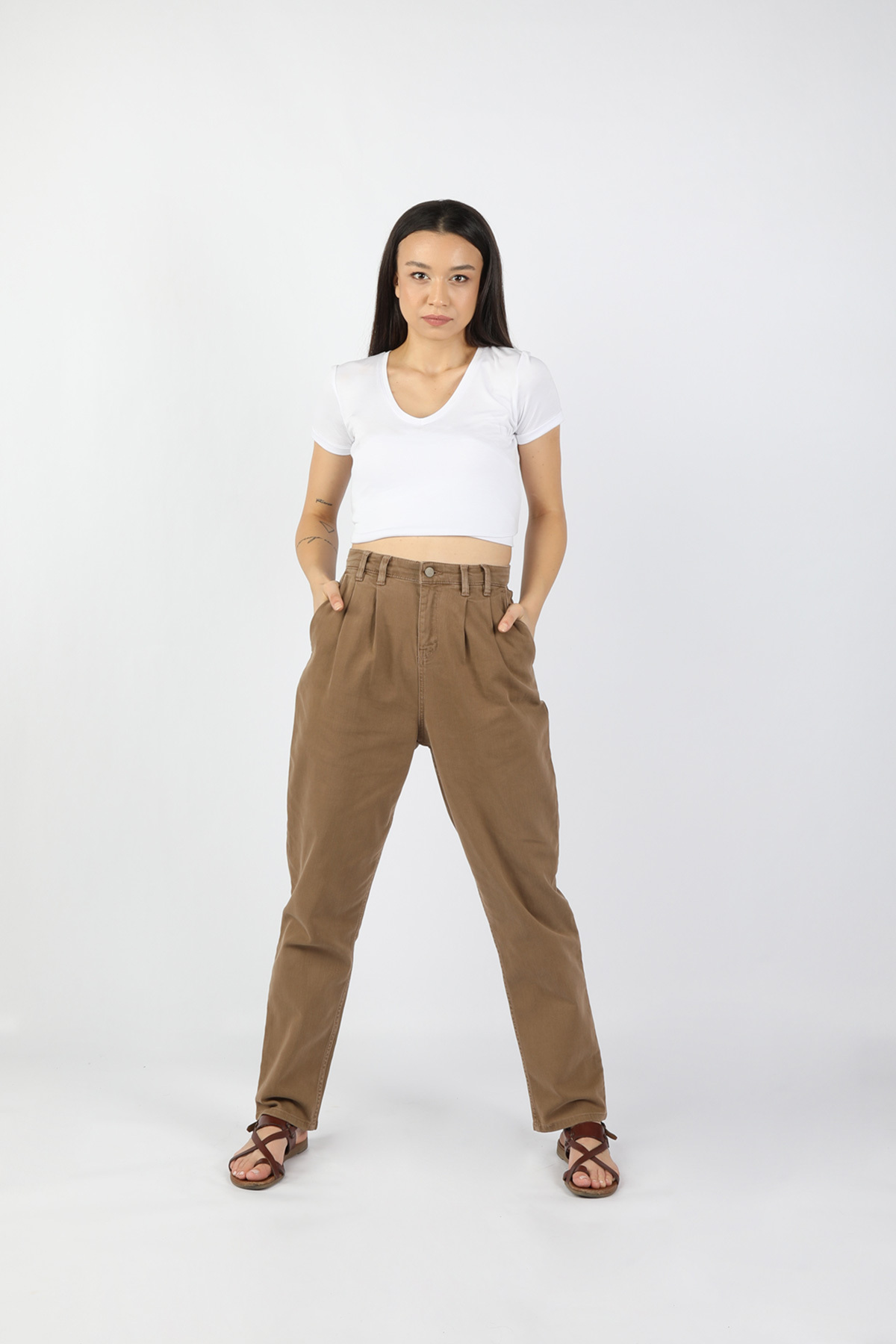 Balins - Kadın Chino Gabardin Pantolon Kahverengi