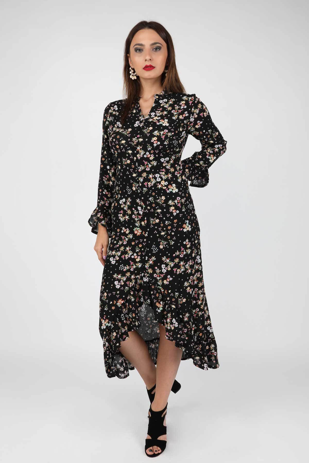 Balins - Kadın Çiçekli Viskon Elbise