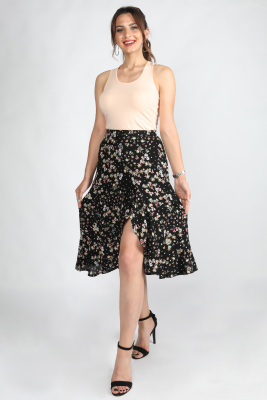 Balins - Kadın Çiçekli Viskon Etek Ç. Siyah