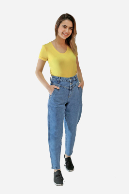 Kadın Çift Düğmeli Mom Pantolon Effect - Thumbnail