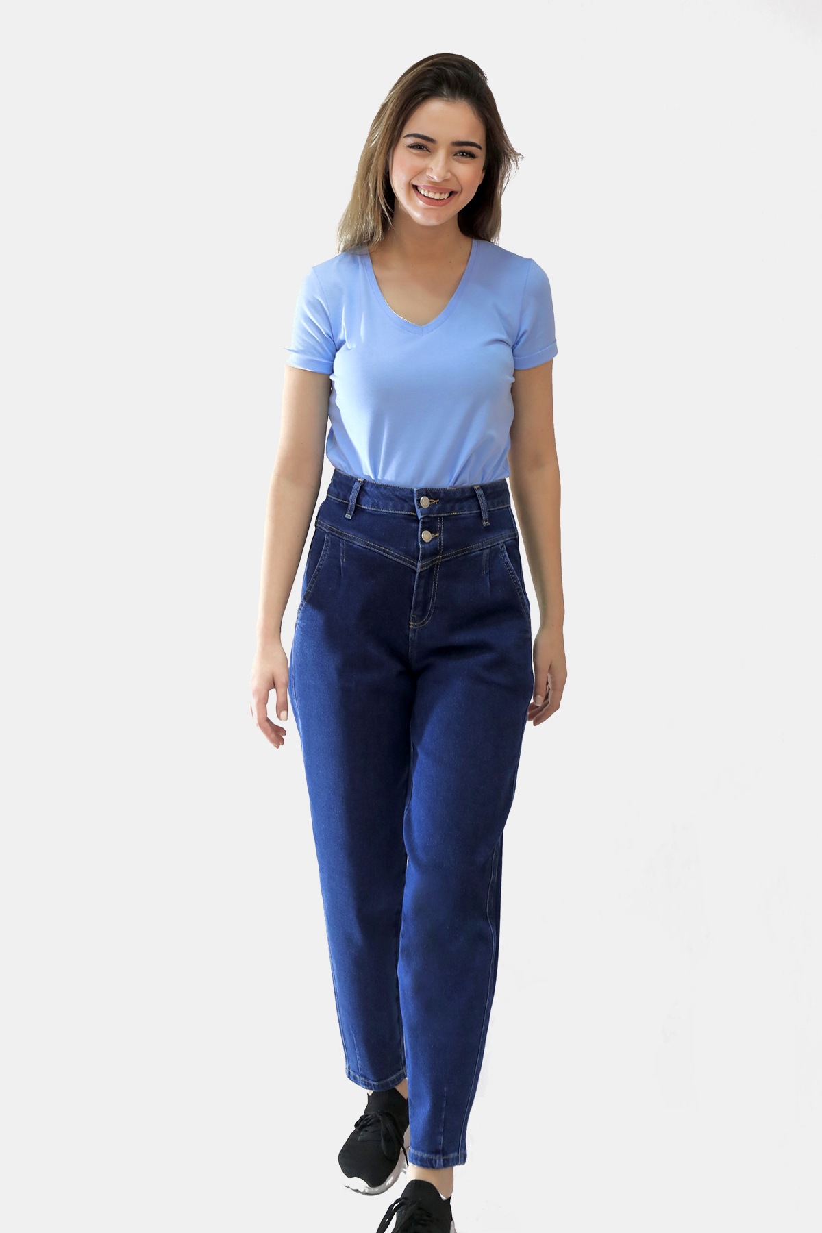 Balins - Kadın Çift Düğmeli Mom Pantolon Koyu Mavi