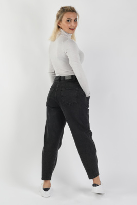 Kadın Çift Düğmeli Mom Pantolon Siyah - Thumbnail