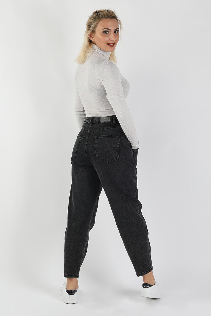 Kadın Çift Düğmeli Mom Pantolon Siyah - 2