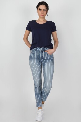 Kadın Çizgili Pantolon Lzr Ağart - Thumbnail