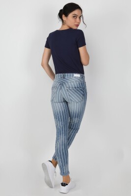 Kadın Çizgili Pantolon Lzr Ağart - Thumbnail