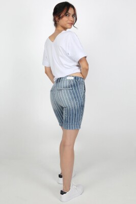 Kadın Çizgili Şort Lzr Ağart - Thumbnail