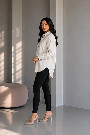 Kadın Oversize Dökümlü Gömlek Kahverengi - 5
