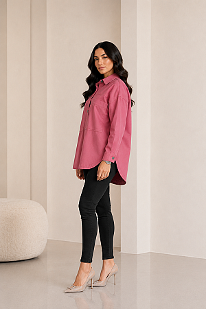 Kadın Oversize Dökümlü Gömlek Kahverengi - 7