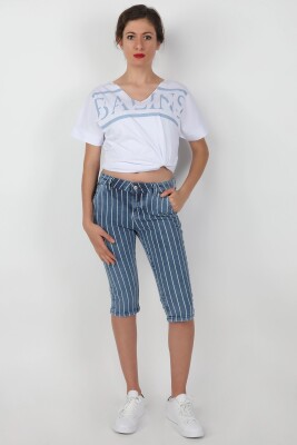 Kadın Düz Çizgili Capri DüzÇizgili - Thumbnail
