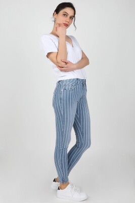 Kadın Düz Çizgili Yıkamalı Pantolon YıkDüzÇiz - Thumbnail