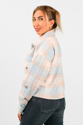 Kadın Ekose Gömlek Mavi-Bej - Thumbnail