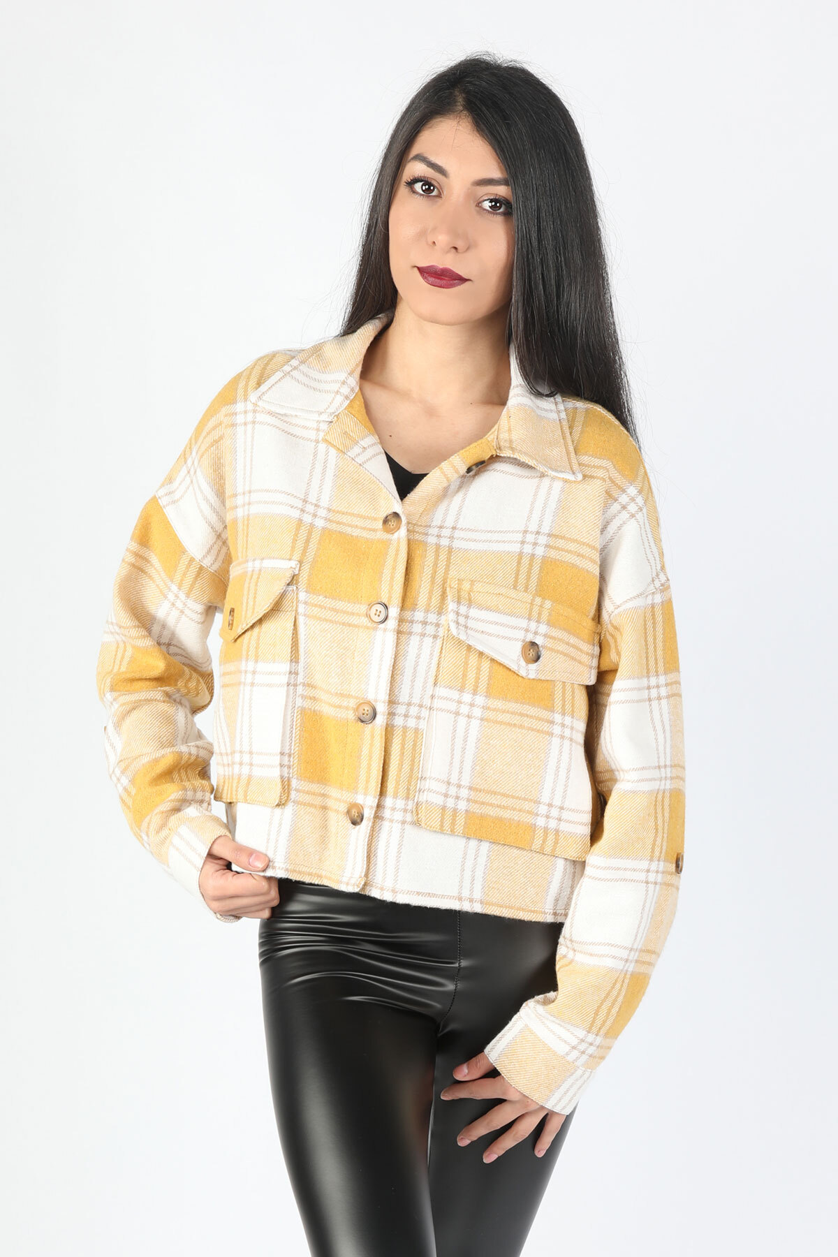 Balins - Kadın Ekose Gömlek Sarı-Bej