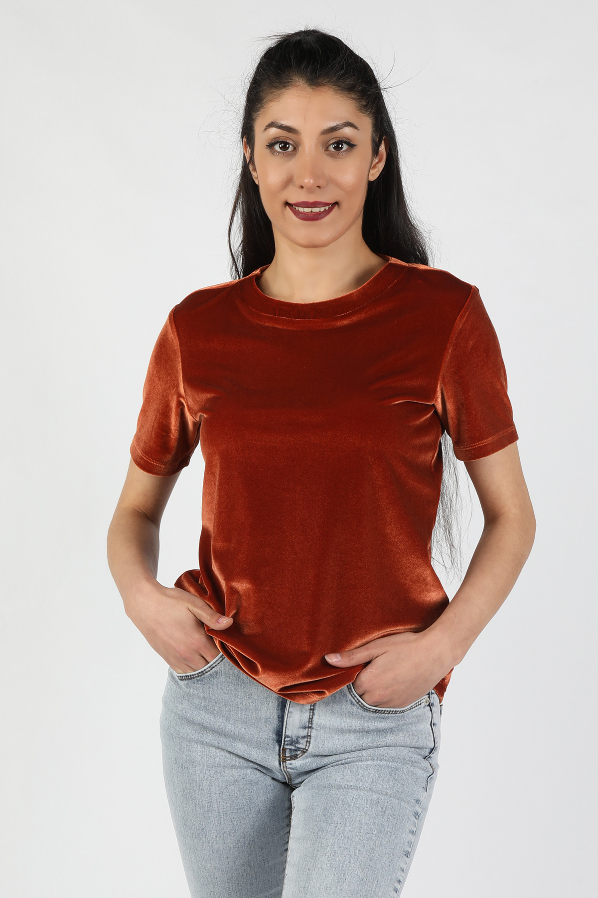 Balins - Kadın Kadife Kahve Bluz Kahverengi