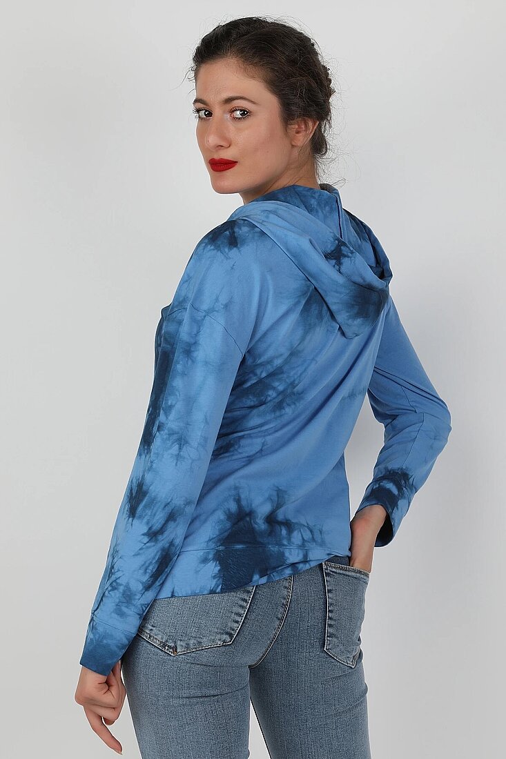 Kadın Kapüşonlu Batik Sweatshirt Mavi - 2