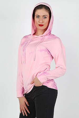 Kadın Kapüşonlu Batik Sweatshirt Pembe - 2