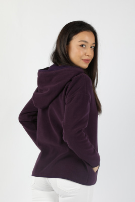 Kadın Kapüşonlu Önü Biyeli Fleto Cepli Polar Mor - Thumbnail