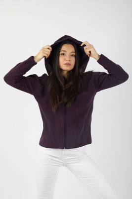 Kadın Kapüşonlu Önü Biyeli Fleto Cepli Polar Mor - Thumbnail