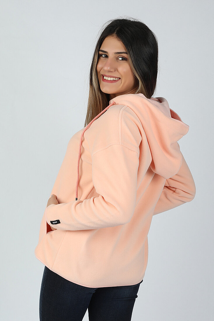 Kadın Kapüşonlu Önü Biyeli Fleto Cepli Polar Pembe - 2