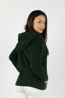 Kadın Kapüşonlu Önü Biyeli Fleto Cepli Polar Yeşil - Thumbnail