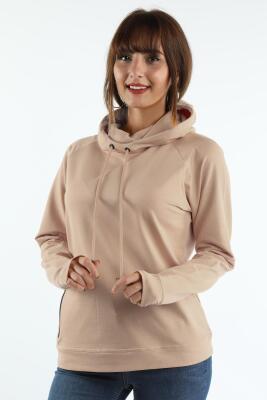 Kadın Kapüşonlu Sweatshirt Bej - Thumbnail